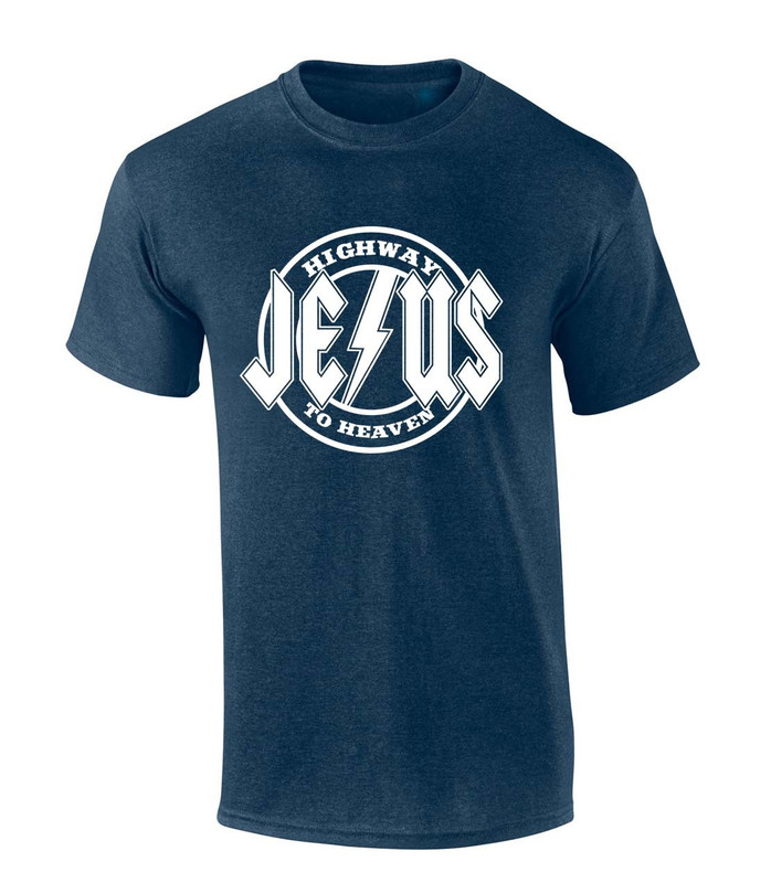 Mens Christian Tshirt Highway to Heaven Jesus Metal Logo Short